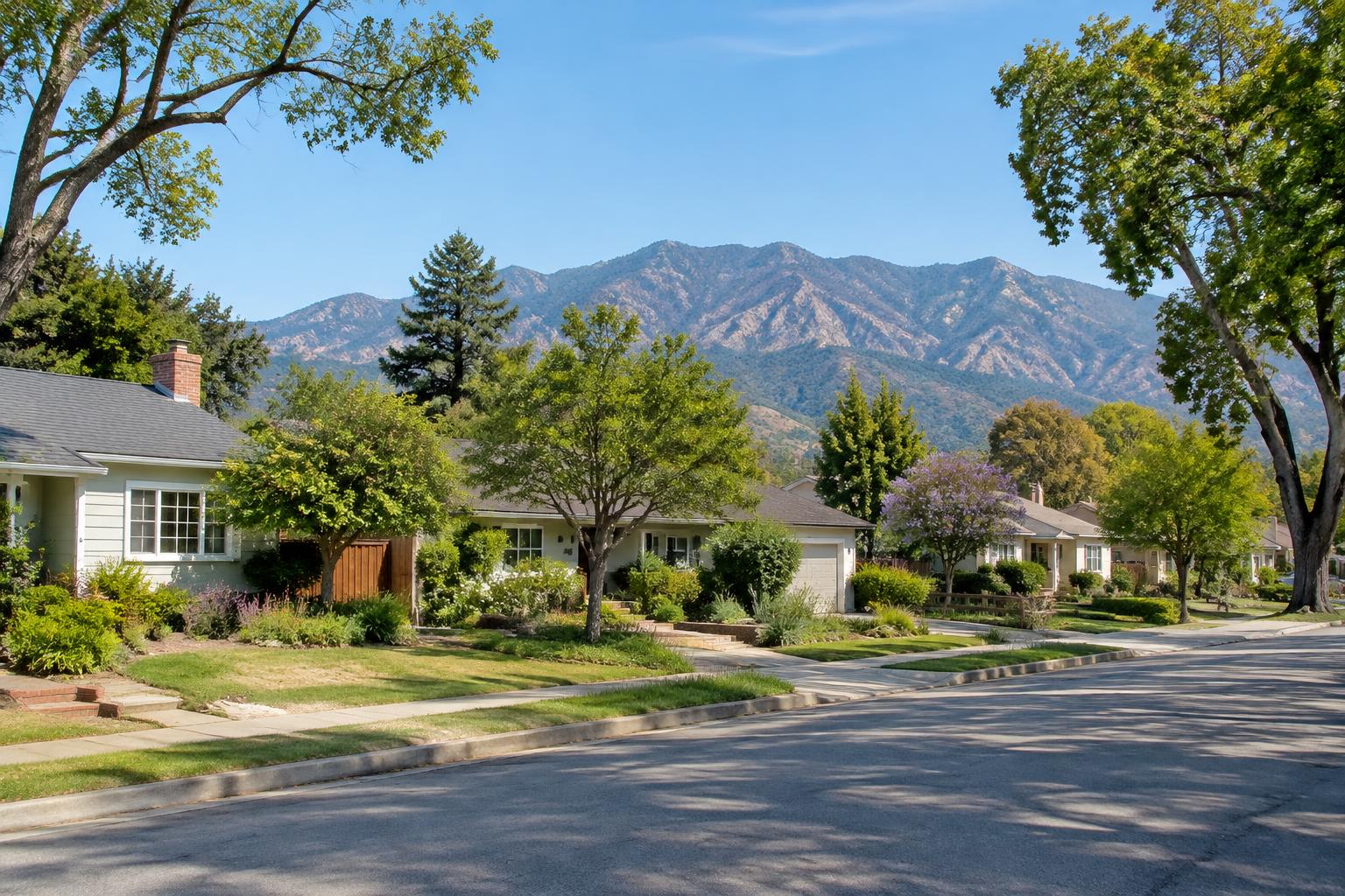 Generated illustration of a residential neighborhood in Altadena, California